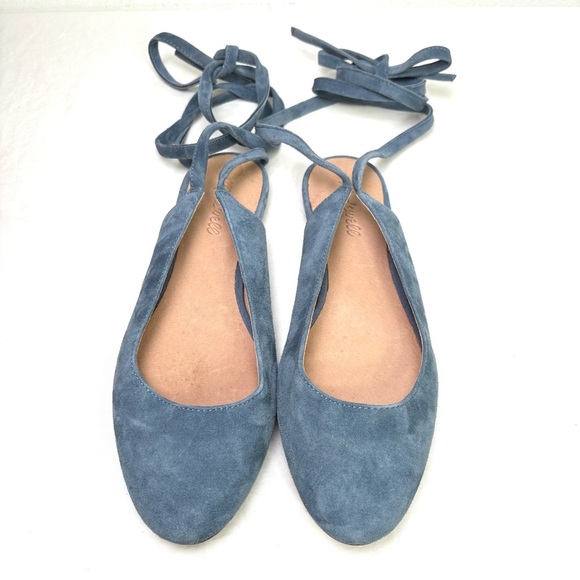 Madewell Shoes - MADEWELL April Blue Suede Ankle Wrap Lace Up Ballet Flats 8.5